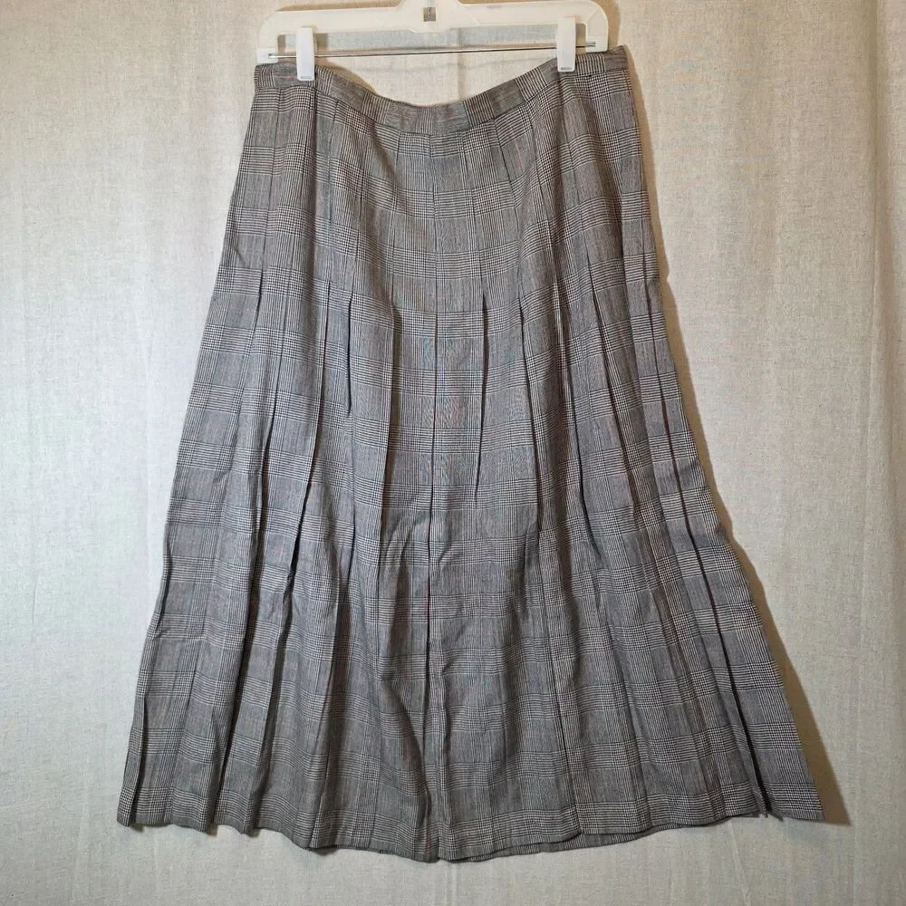 Vintage Glen Check Plaid Pleated Midi Skirt Womens 18 Side Zip FLAW - Picture 5 of 10